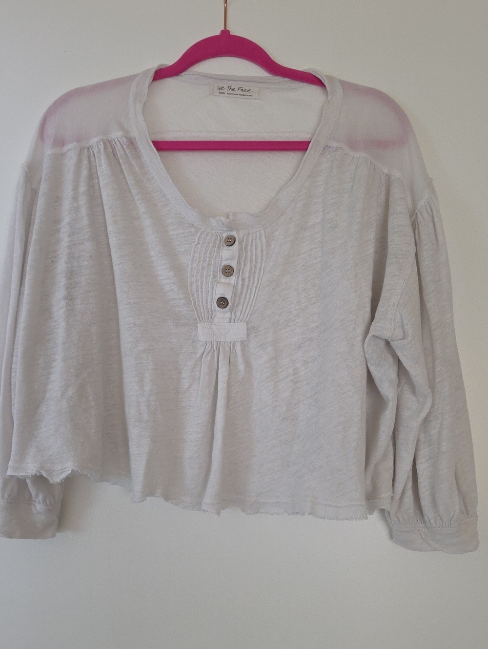 Free People Off-White Slub Knit Button Henley Top